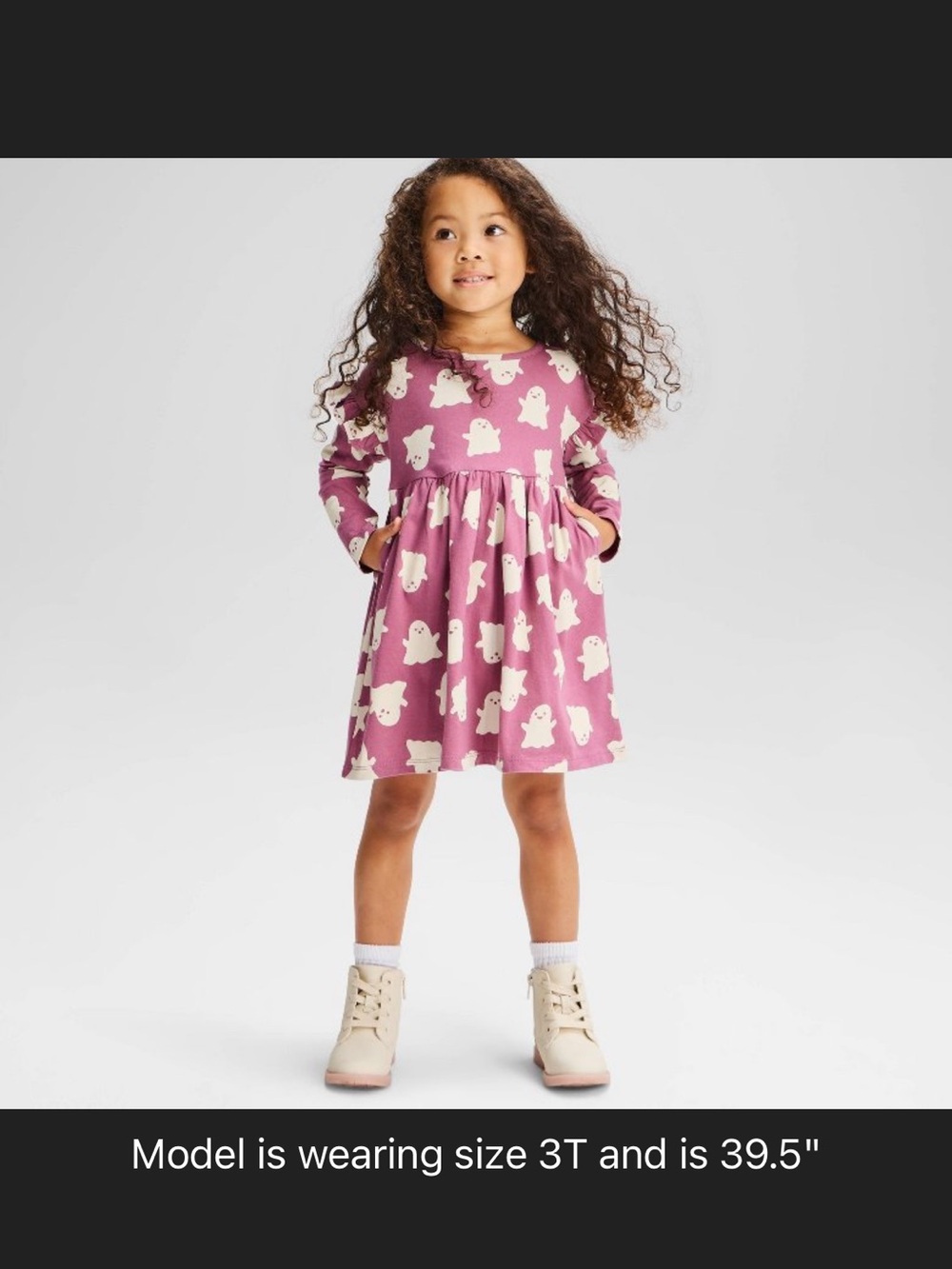 Cat & Jack Girls' Pink Ghost Print Long-Sleeve Dress